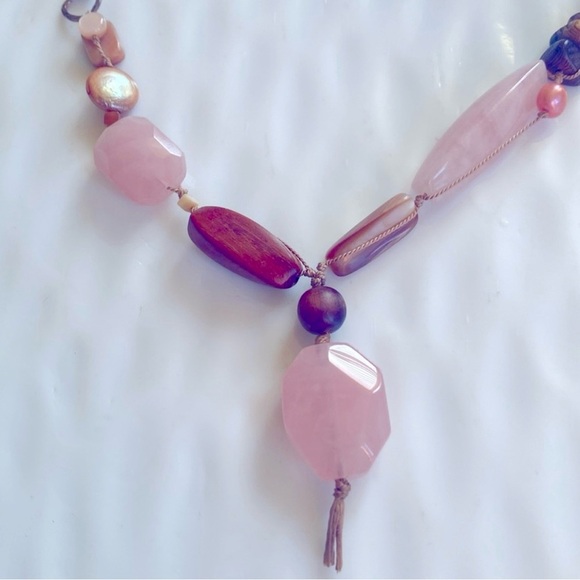 Silpada Pink Rose Quartz Beaded Necklace on Leather cord. N1429 18”-20” inches - Picture 4 of 7